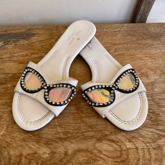 KATE SPADE Cute Slides Flats w/Glasses Rhinestones Iridescent Lenses Sz 7.5M NEW - Picture 8 of 12